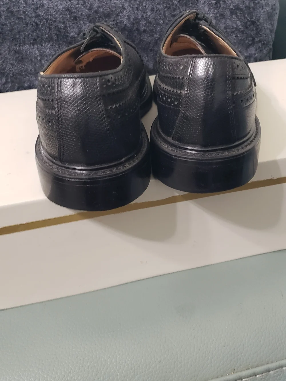 Vintage SEARS 8 1/2D Black Wing Tips Long Wings Derby Oxford Shoes